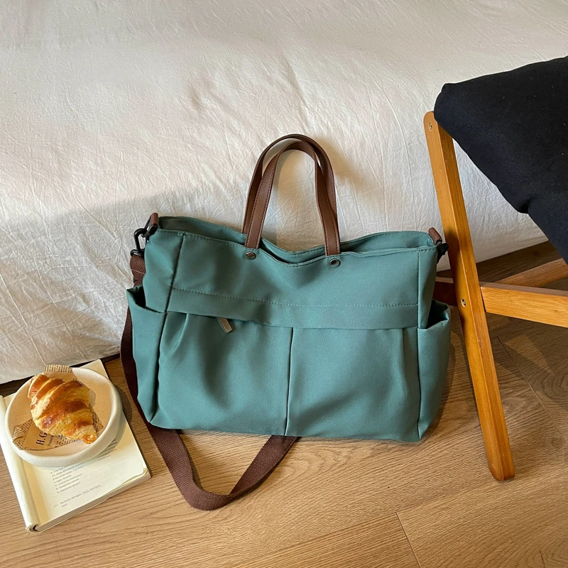 Women Large Capacity Nylon Tote Bag Multi Pockets Casual Shoulder Handbag Removable Strap Commuter Travel Shopping Bag Сумка