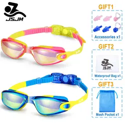 JSJM-Gafas de natación de silicona para niños, lentes profesionales coloridas, antiniebla, UV, impermeables, de silicona