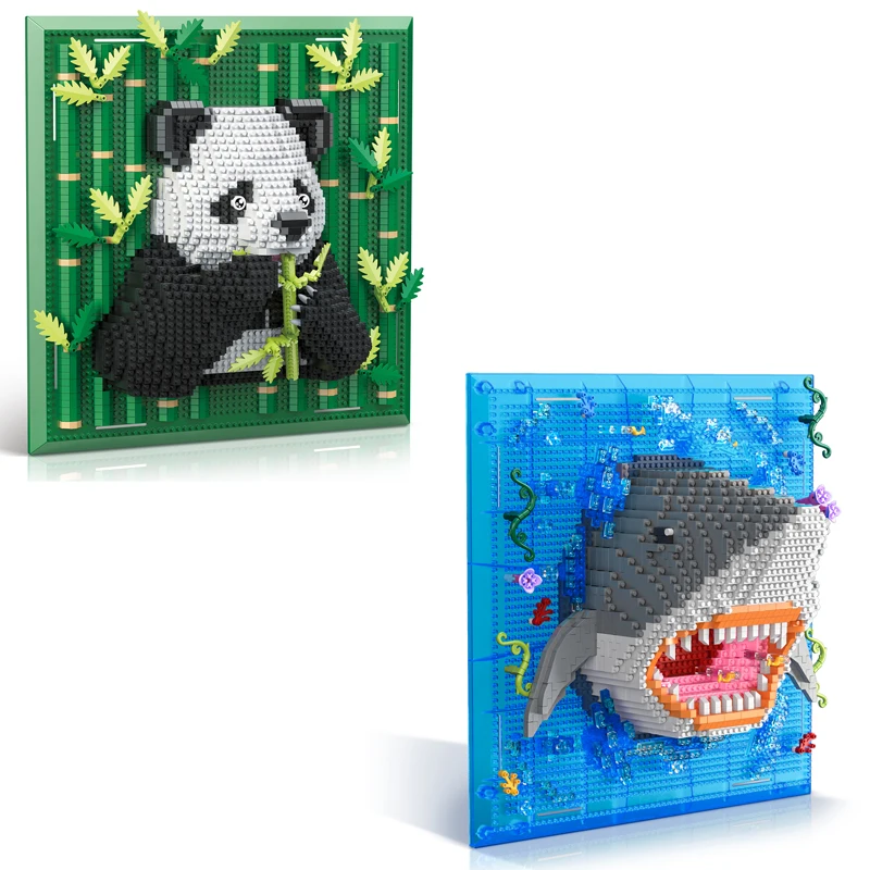 Jouets de construction en blocs miniatures 3D DIY, requin, panda, blocs de construction, modèle créatif, décoration de la maison, modèle de décoration, cadeau pour adultes