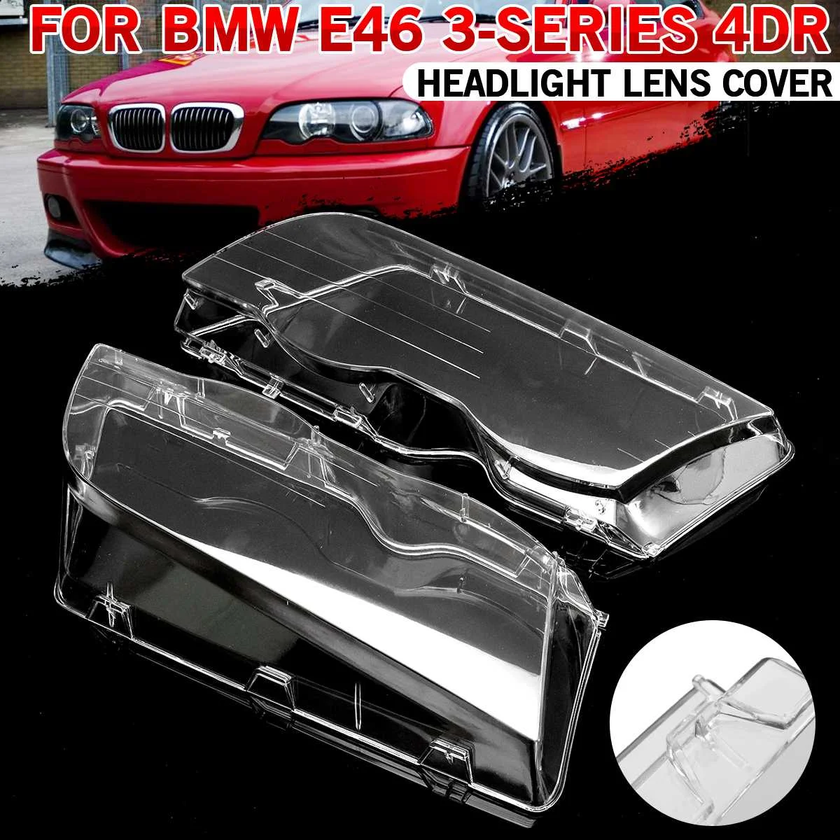 E46 Front Lampshade Lamp Shell 2x Car Front Headlight Lens Cover Headlight Shade For BMW E46 3-Series 4DR Wagon Sedan 1998-2001