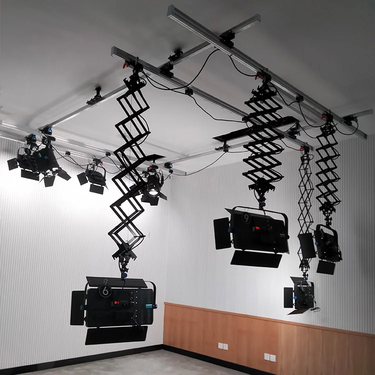 Broadcasting studio photography lighting suspension pantograph ceiling rail system