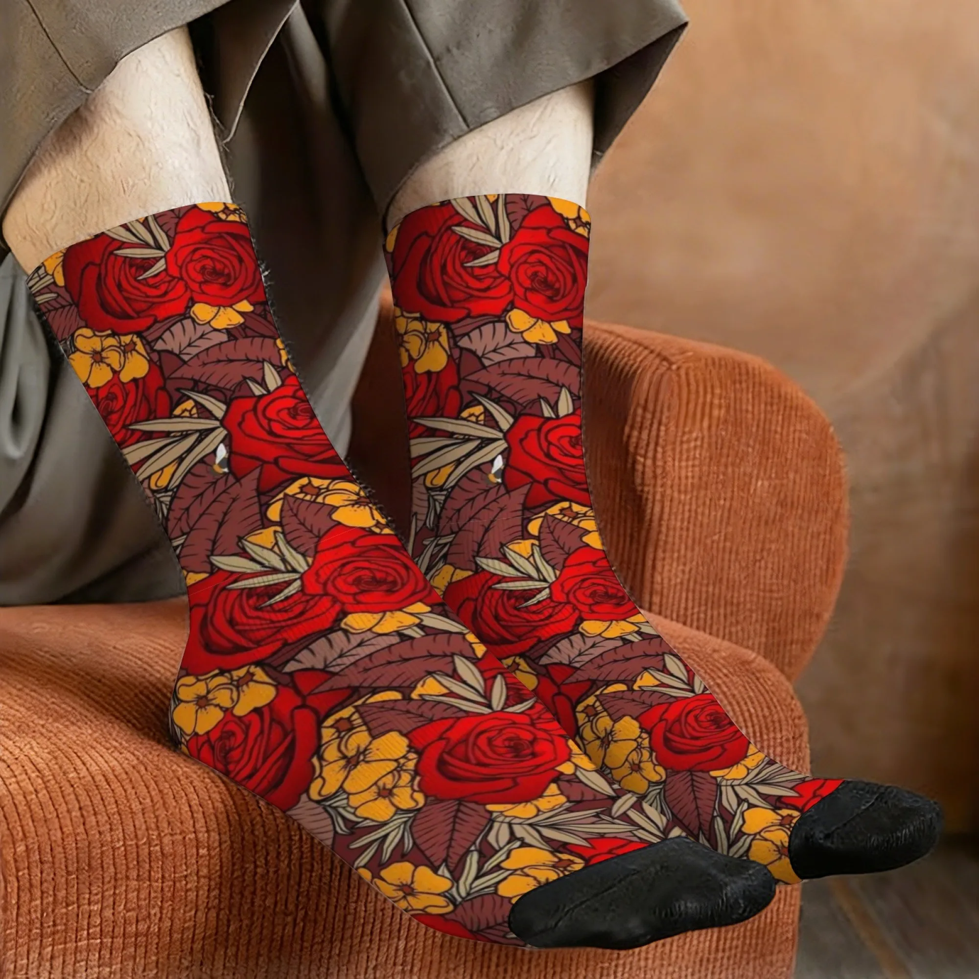 

Мужские носки Harajuku в стиле ретро с красной розой и цветочным принтом - Повседневные носки Novel Street в романтическом стиле - Веселый подарок на вечеринку и праздник