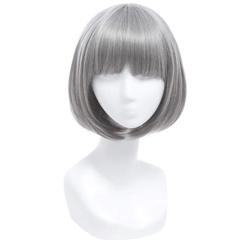 

Clearance Fashion Women 35cm Medium Long Cosplay Wigs Gray Straight Bob Hair