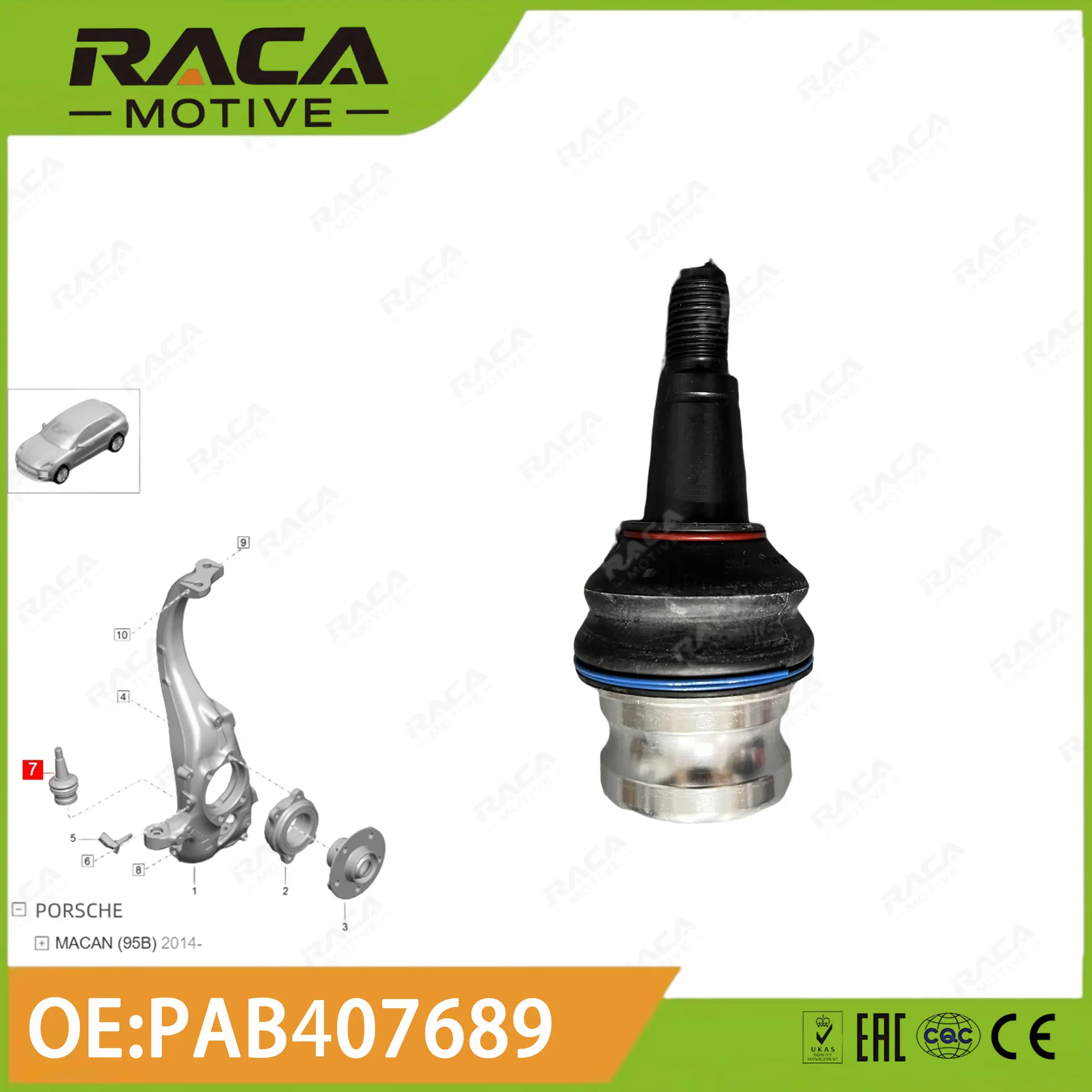 

Front Axle Suspension Ball Joint, Control Arm Ball Joint, Rotating Bearing Main Pin, Suitable for Porsche Macan (95B) 2014- 4G0407689C 4G0407689A Pab407689 8W0407689A