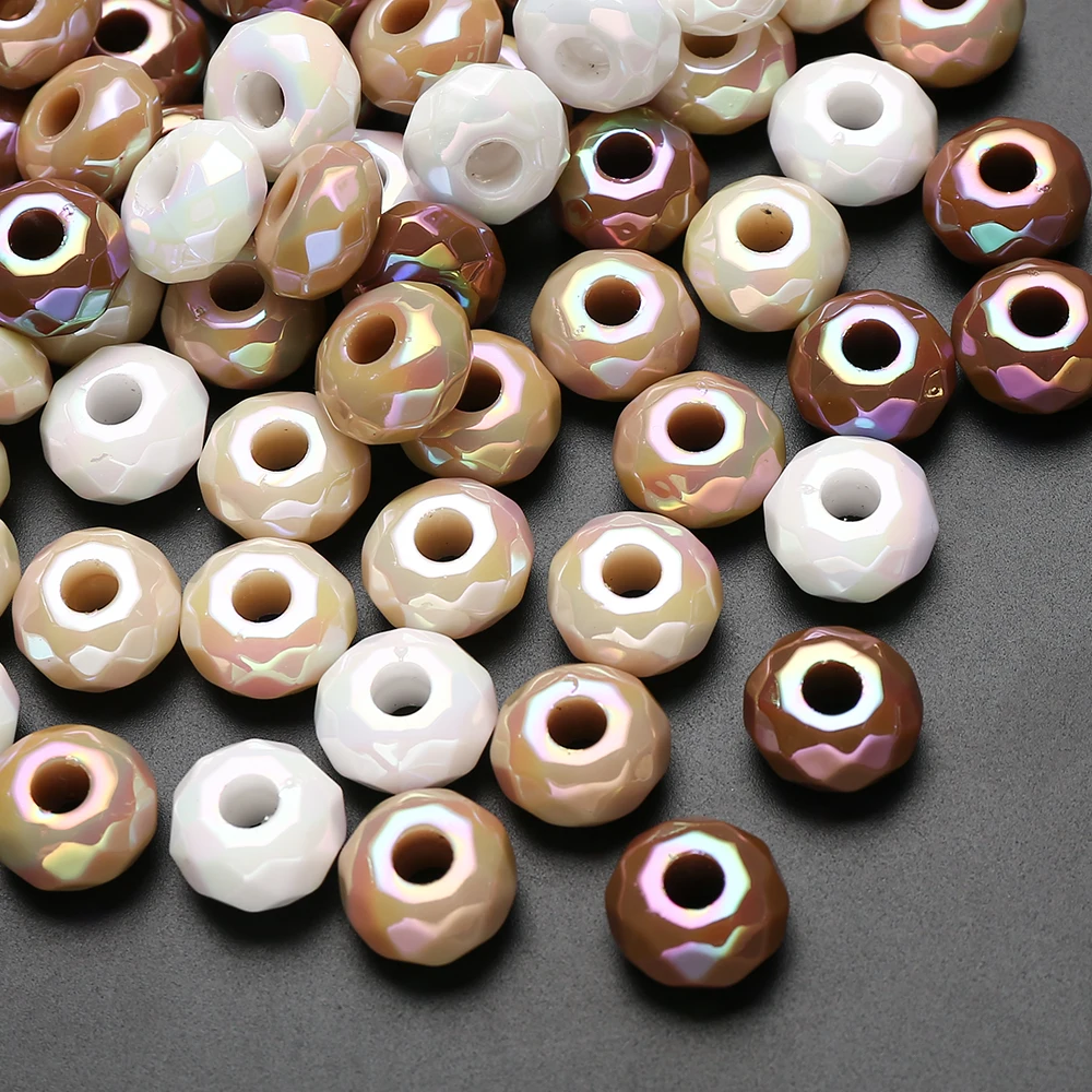 20Pcs 15mm White Brown Acrylic Round Big Hole Beads Loose Spacer Bead For DIY Necklace Bracelet Earring Jewelry Making Accessory