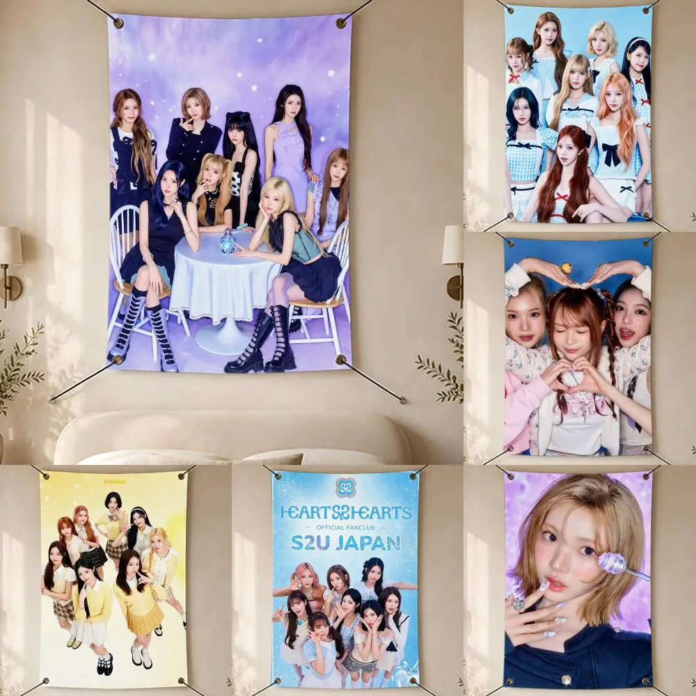 Music Kpop Group Hearts2Hearts Flags Indoor Outdoor Decorative Flag Banner for Wall Garden Yard Porch Patio Home Party Decor