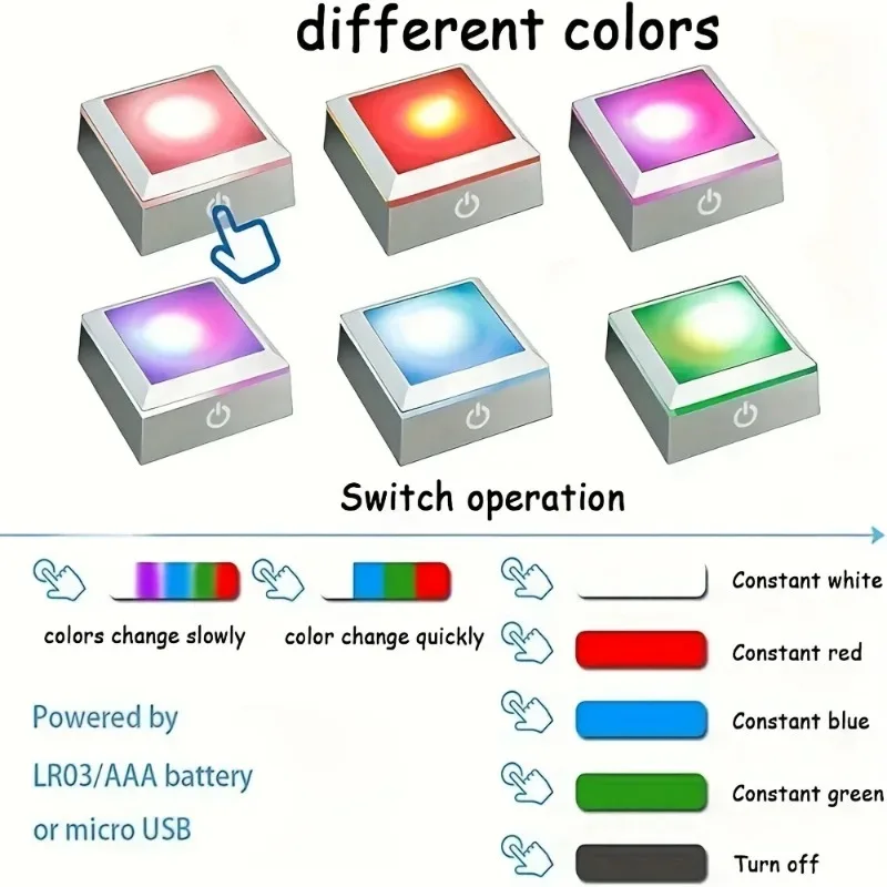 USB Rechargeable LED Light Base for 3D Crystal Glass Acrylic Or Transparent And Translucent Material Touch Switch Display Base