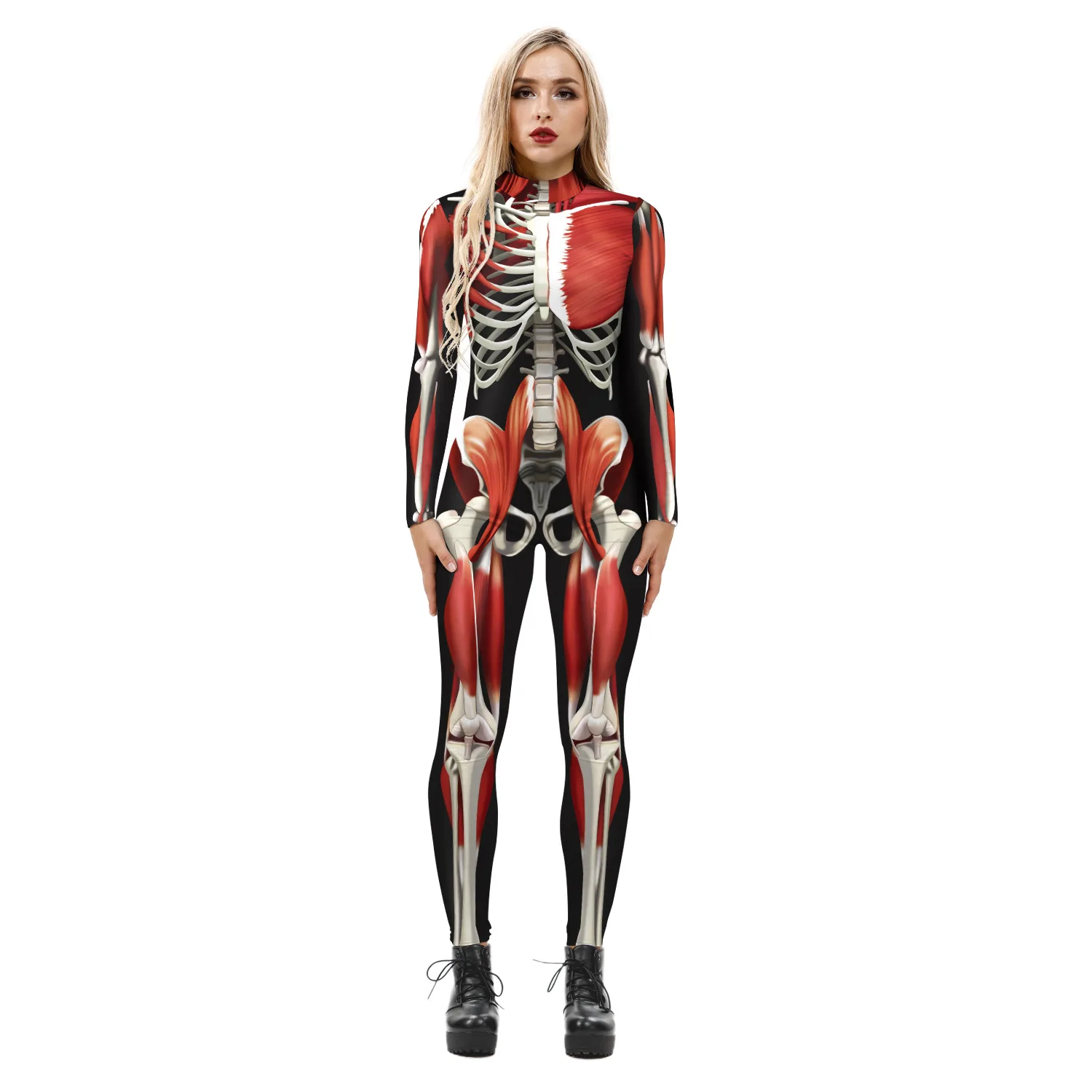 Steampunk روبوت الشرير الهيكل العظمي Cyberpunk مثير سليم بذلة Catsuit تأثيري ازياء Zentai النساء ارتداءها ملابس تنكرية هالوين