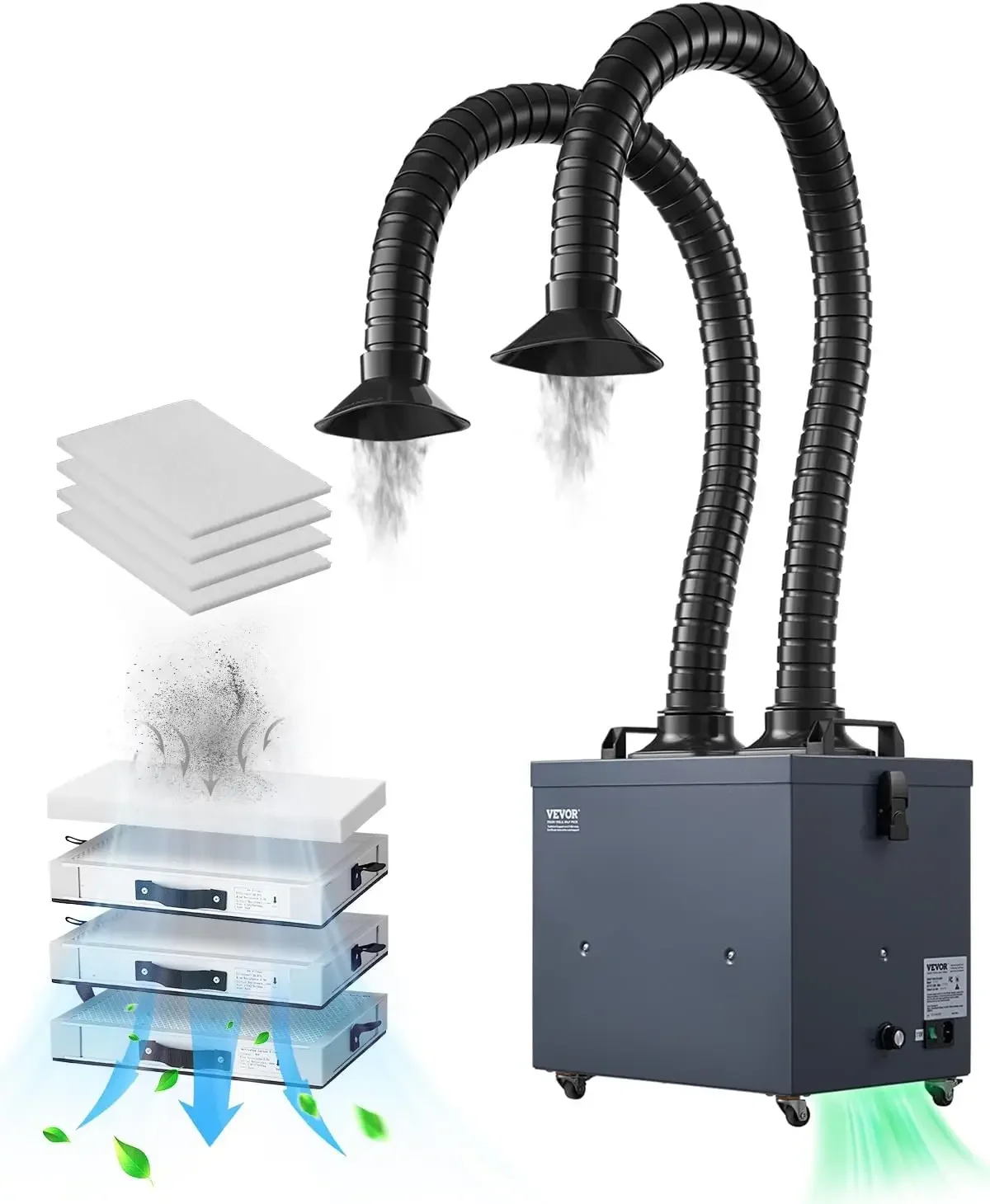Soldering Fume Extractor with Dual Hoses 275W Brushless Solder Smoke Absorber with 4 Stage Filters 10 Speeds 380m³ h Strong