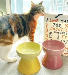Extra Wide Raised Cats Food Bowl,Elevated Pets High legged Bowls Cat Feeder Whisker Stress-Free Dog Ceramic Cat Feeding Bowls