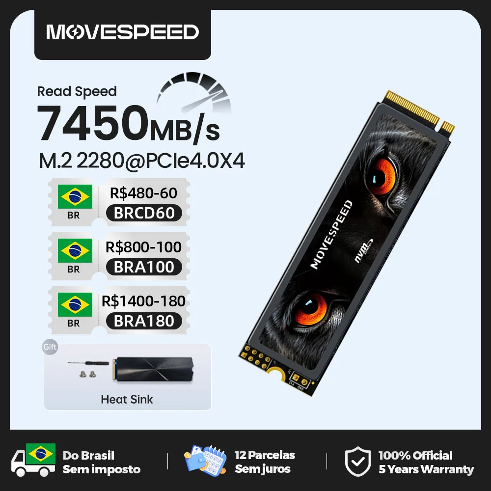 

MOVESPEED 7450 МБ/с SSD NVMe M.2 2280 4 ТБ 2 ТБ 1 ТБ Внутренний твердотельный жесткий диск M2 PCIe 4.0x4 2280 SSD-накопитель для портативных ПК PS5