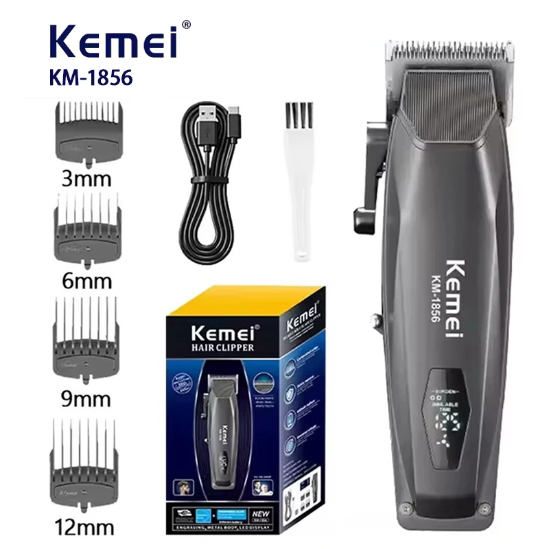 Kemei KM-1856 Men's Hair Clipper LED Display Cordless USB Interface Professional Hair Cutting Machine Hair Trimmer Haircut