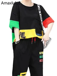 Max LuLu-Conjunto informal de dos piezas para mujer, Tops de manga corta y pantalones bombachos holgados con cordón, moda de verano 2021