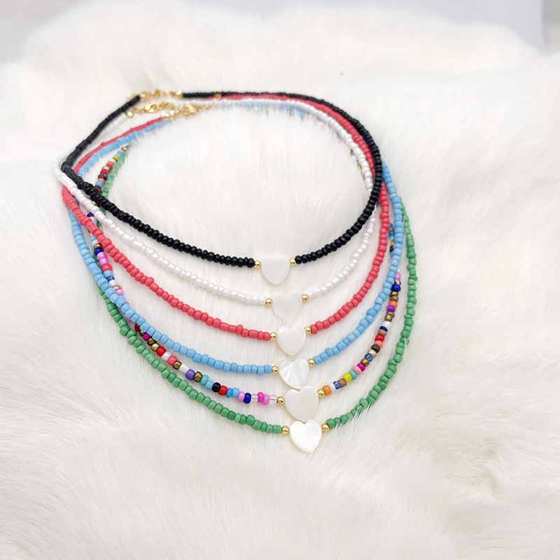 Newest Heart Shell Women Necklace For Holiday Beach Girl Choker Necklace Wholesale Jewelry Seed Beads Strand Neck Jewelry