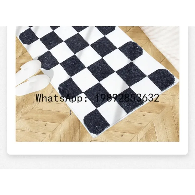 

PYJ bedroom imitation cashmere black and white geometry bedside black and white simple style thickened household bedside carpet