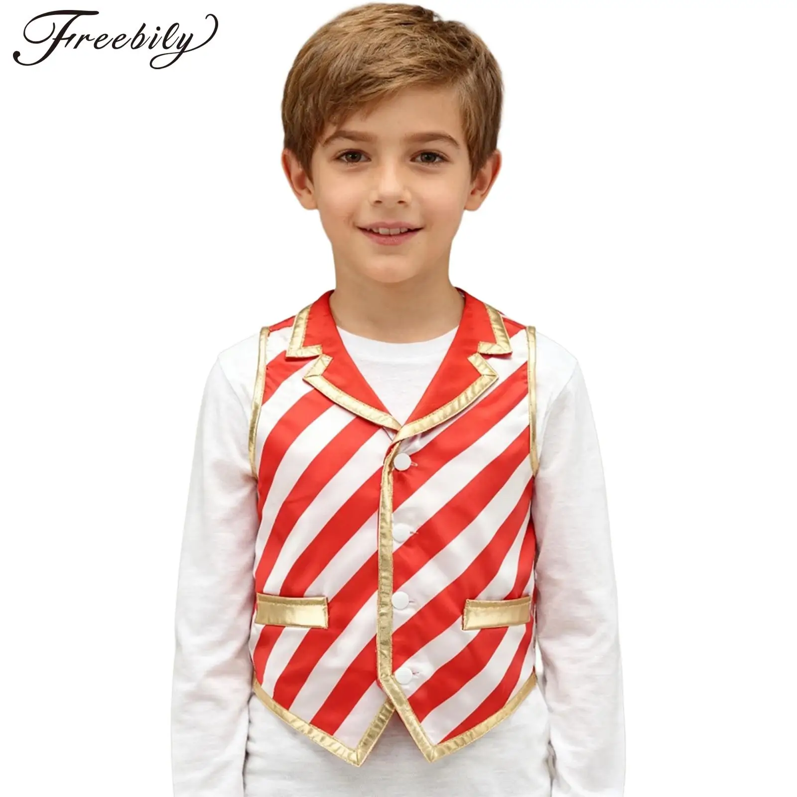 

Boy Christmas Vest Candy Cane Striped Costume Xmas Santa Claus Cosplay Sleeveless Waistcoat Top for Parties Theme Party Costumes