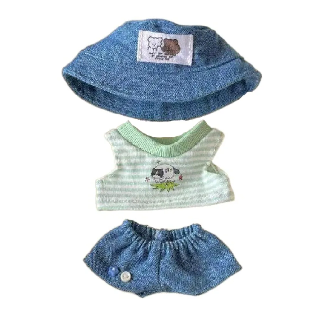 1 set Striped T-shirt 10/20cm Cotton Clothes Cowboy Hat Cartoon Pattern 20cm Cotton 's Clothes Cute Fashion 10cm Clothes