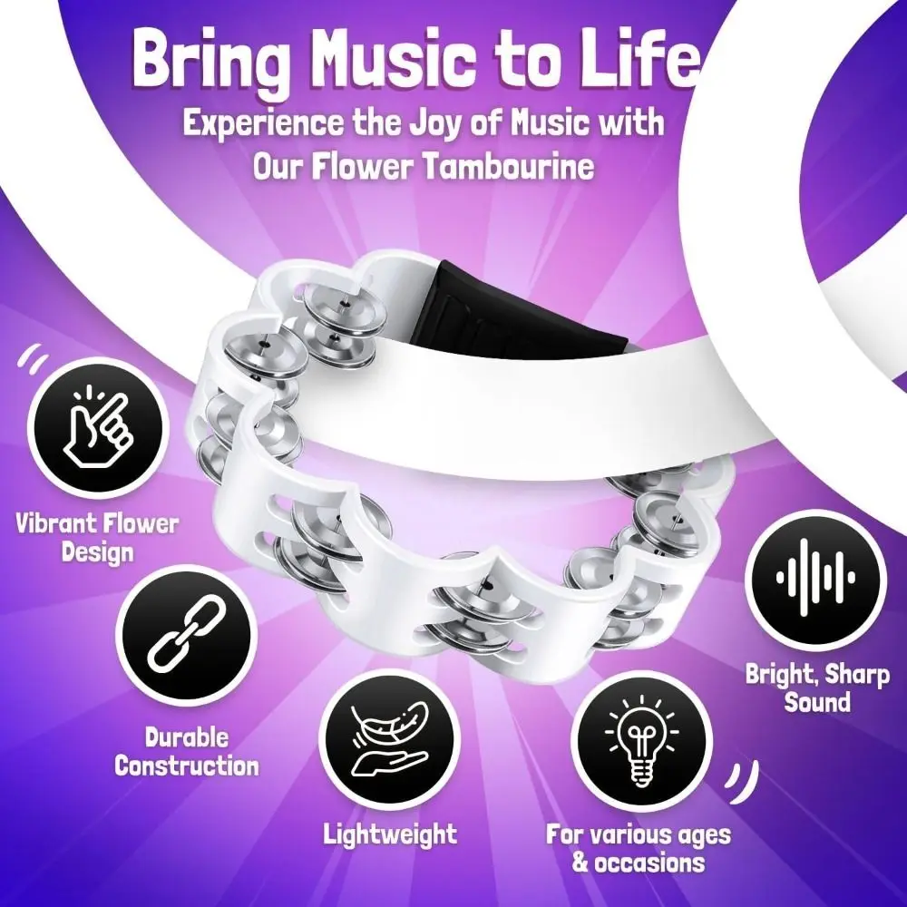 Pleasant Jingle Petal Shaped Tambourine Handheld Ergonomic Grip Percussion Tambourine Music Hand Bells Musical Rhythm Instrument