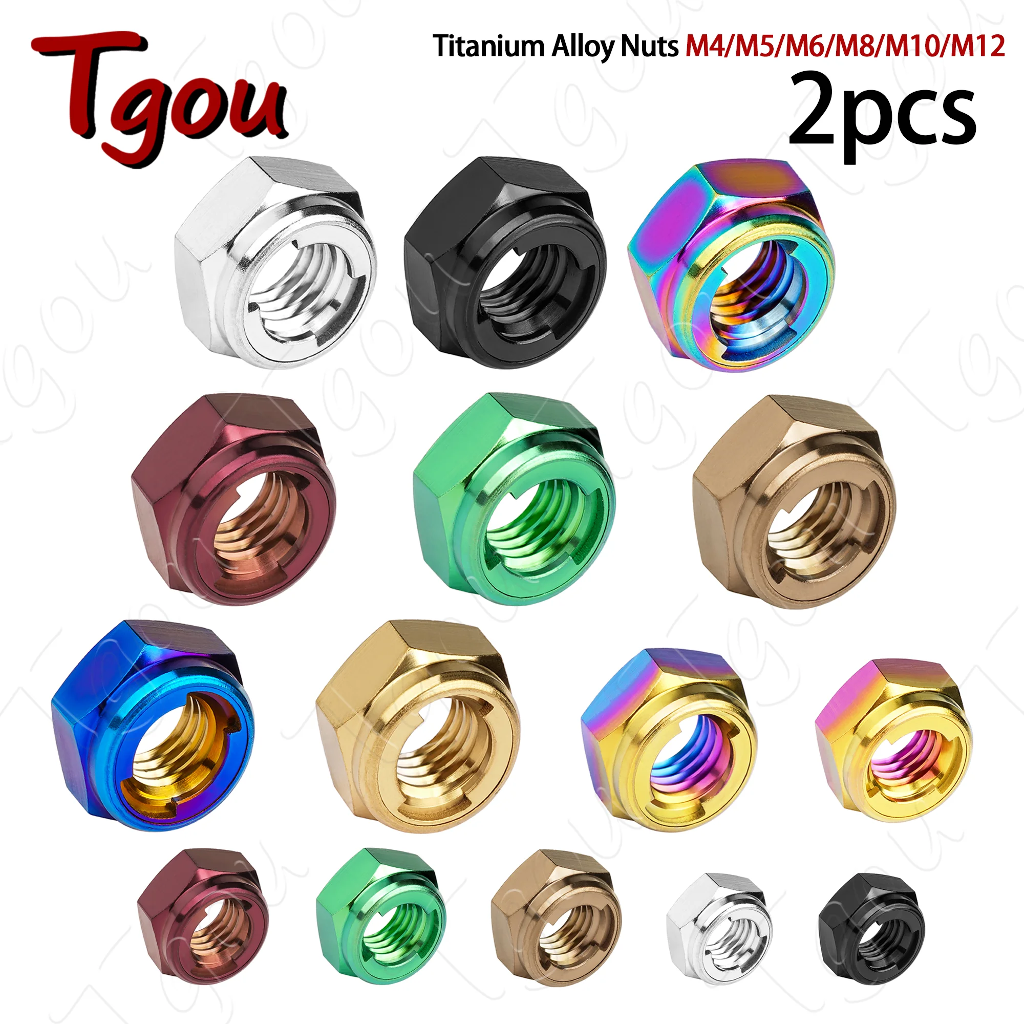 Tgou Titanium Nuts with Standard Metal Locking Mechanism  M4/M5/M6/M8/M10/M12 for Reinforcing Motorcycle Fasteners 2pcs