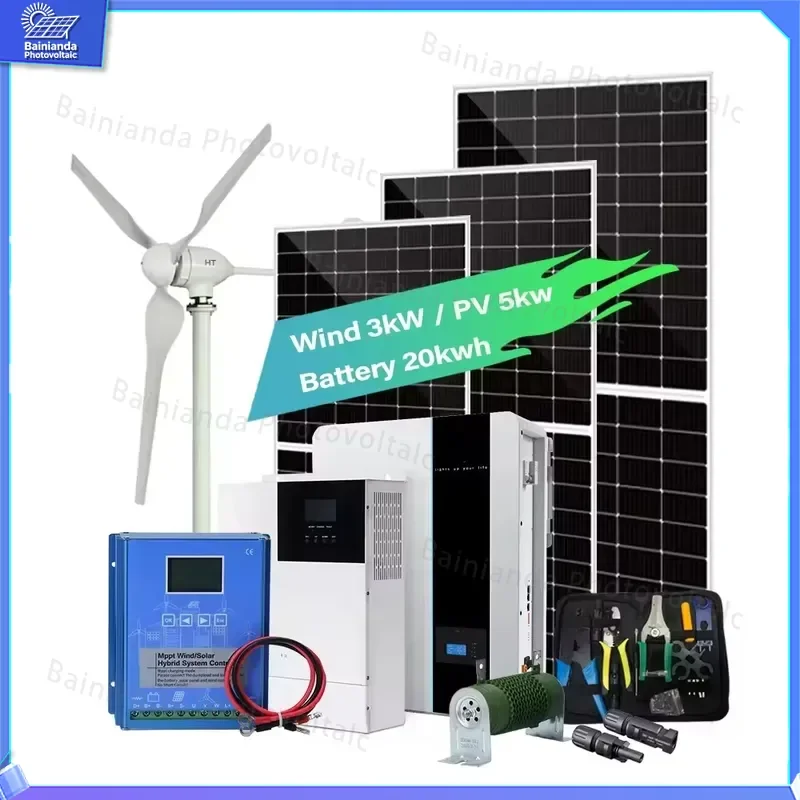 3KW Solar Wind Turbine Generator 5KW Hybrid Controller 48V Permanent Magnet System Off Grid Home Power Energy Kit Renewable