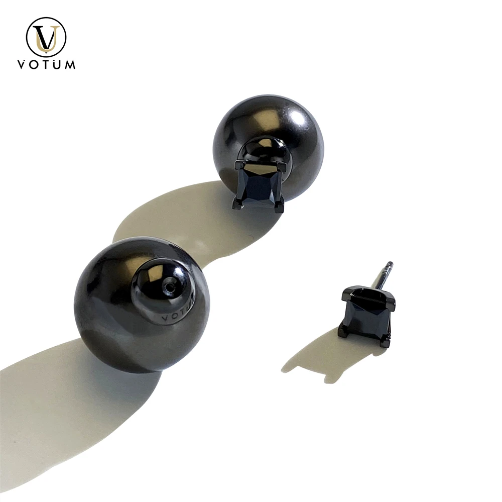 

Votum All Black 925 Silver Rhodium Plated 1ct Square Moissanite Earring Stud for Women Man Black Pearls Punk Hiphop Jewelry Gift