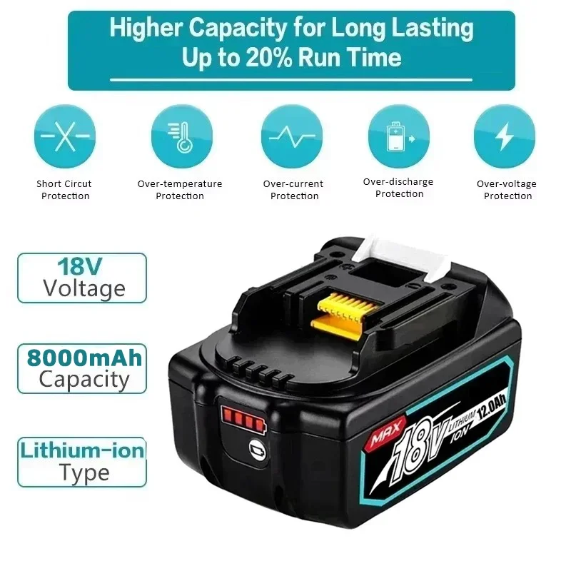 2025 Upgraded 18V Original for Makita BL1860 BL1850B BL1850 BL1840 BL1830 BL1820 BL1815 LXT-400 Replacement Lithium Battery