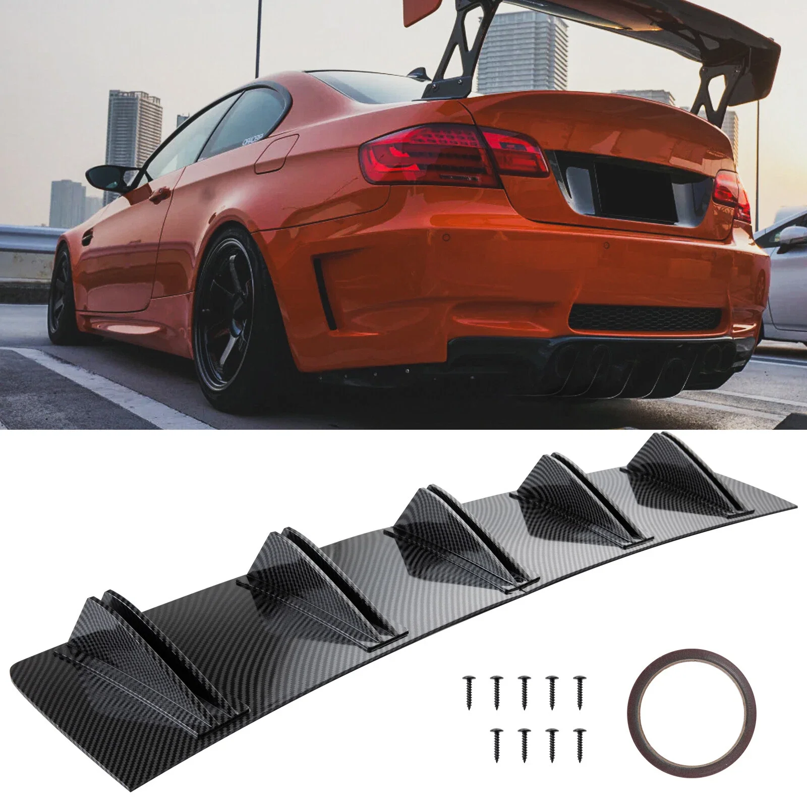 

For E90 E92 F30 F10 G30 Carbon Rear Bumper Diffuser 5 Fins Spoiler Lip Splitter