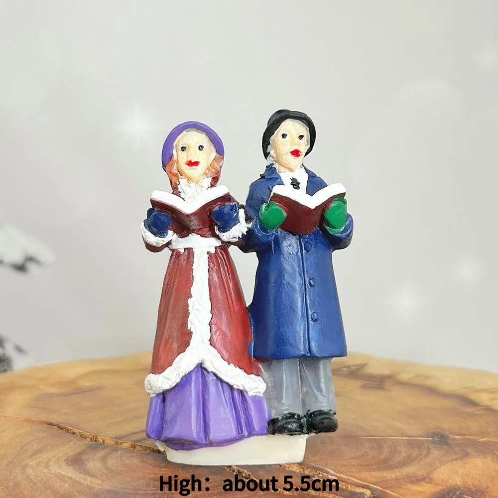 Weihnachtslieder-Sänger Harz-Minifiguren, Winterdorf-Szenen-Dekoration, Feiertagsgeschenk zum Sammeln – Detail 6