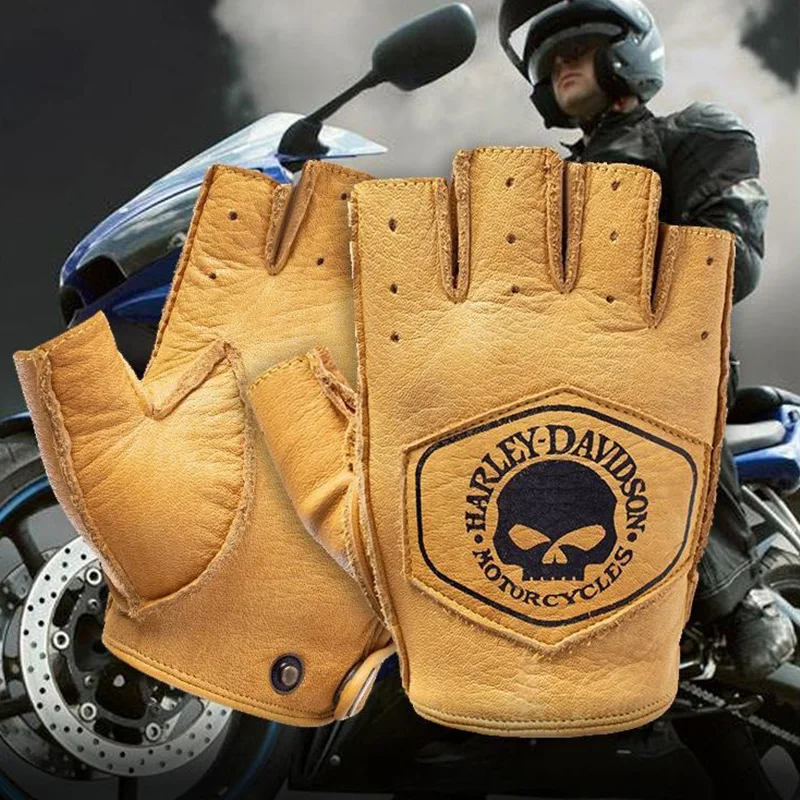 

Men Unisex Artificial Leather Half-Finger Gloves Punk Hip-Hop Driving Motorcycle Party Fingerless Mittens For Harley Davidson