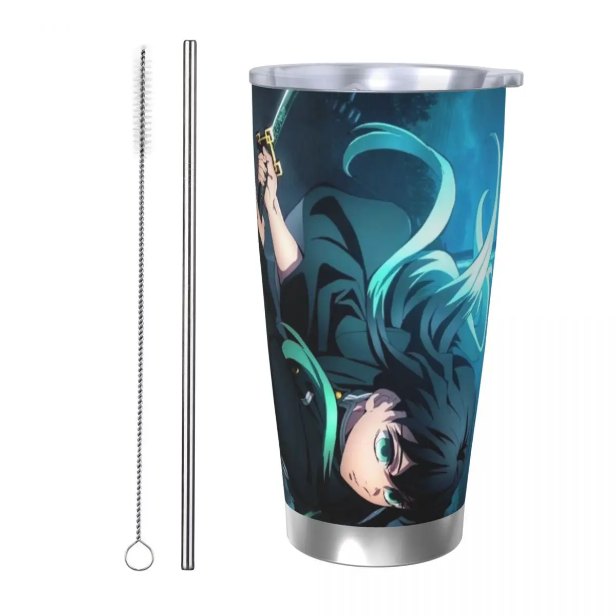 Muichiro Tokito Demon Slayer 20oz Stainless Steel Car Mug Straw Thermal Iced Travel Cup Vacuum Insulated Coffee Hot Cup