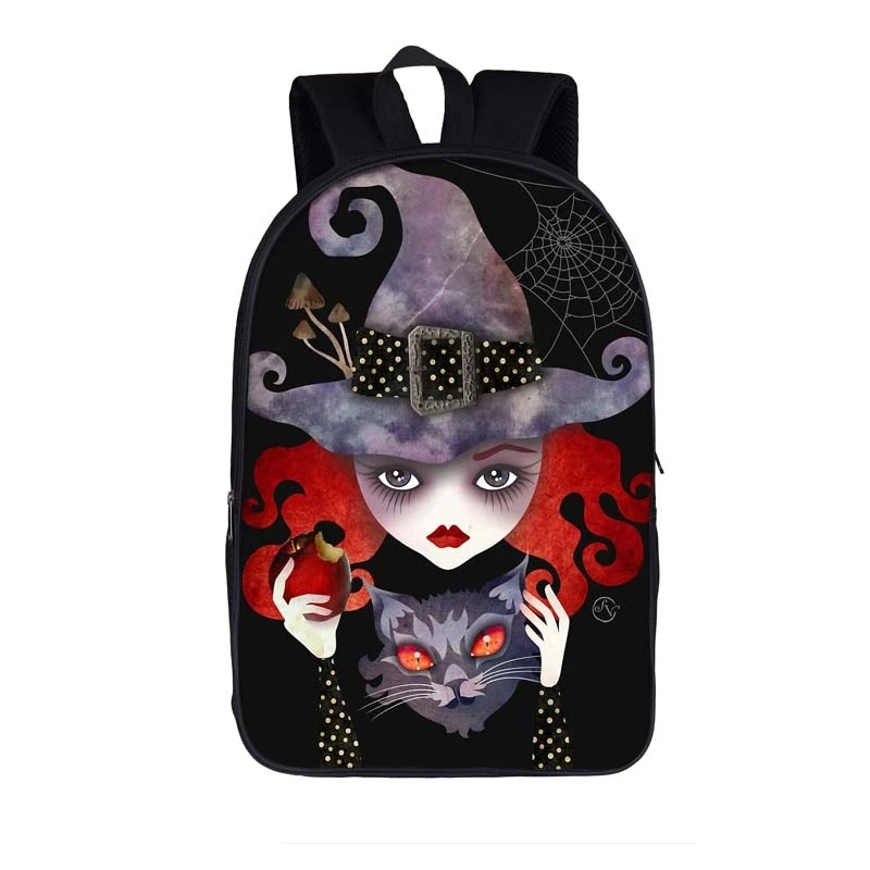 Mochila impressa gato preto para crianças, bruxa misteriosa, mochilas escolares, armazenamento para adolescentes, mochilas de viagem casuais, mulheres e homens