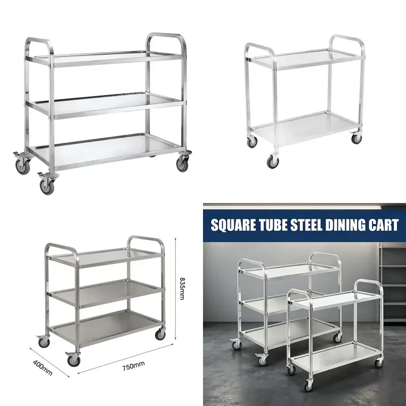 Heavy Duty Stainless Steel Multi Function Trolley with Brake Wheels Mobile Service Cart for Hotel Restaurant Hospital Lab