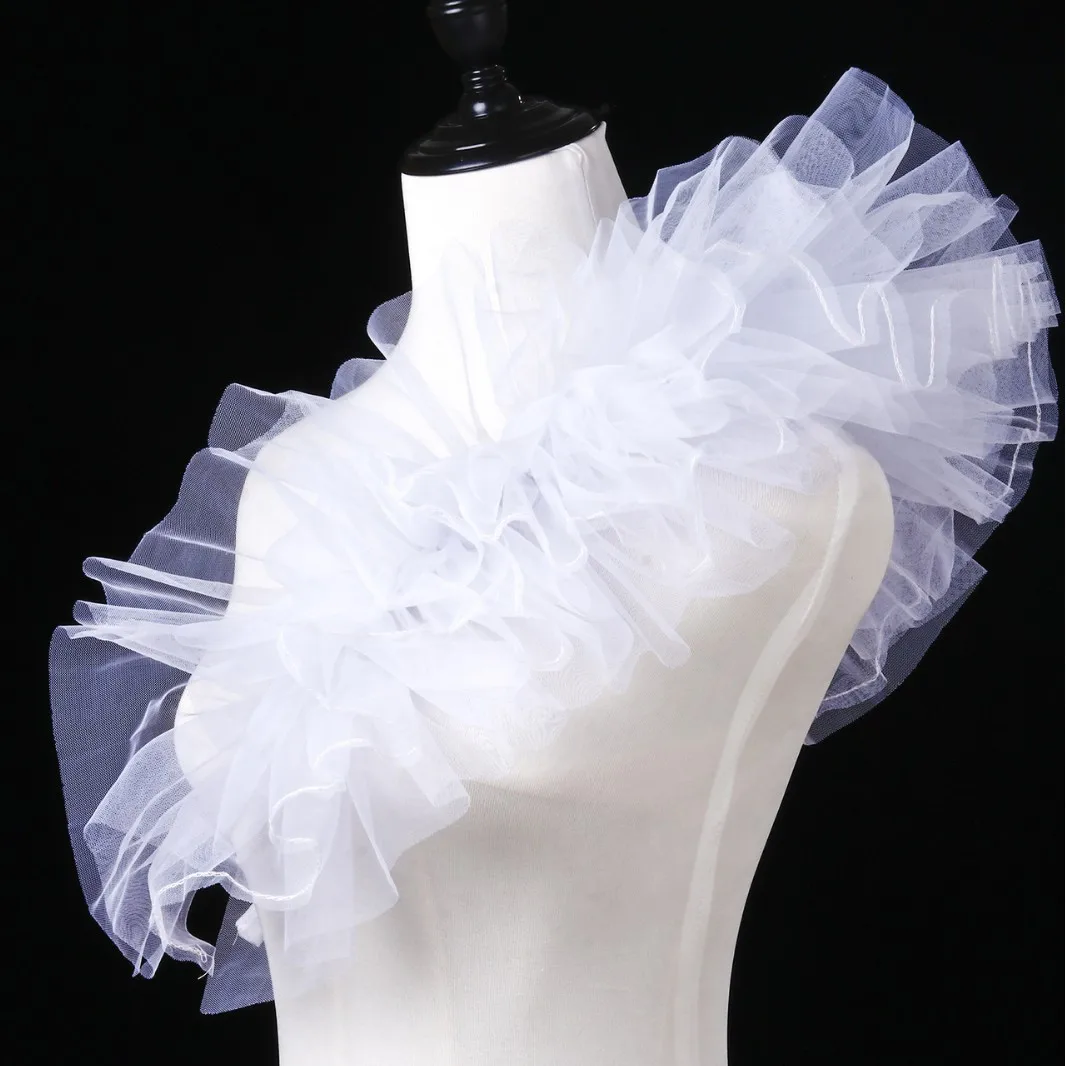 Mesh Tulle Side Cape Shawl False Collar for Party Bar Host Crossbody Greeting Stage Costume Accessory