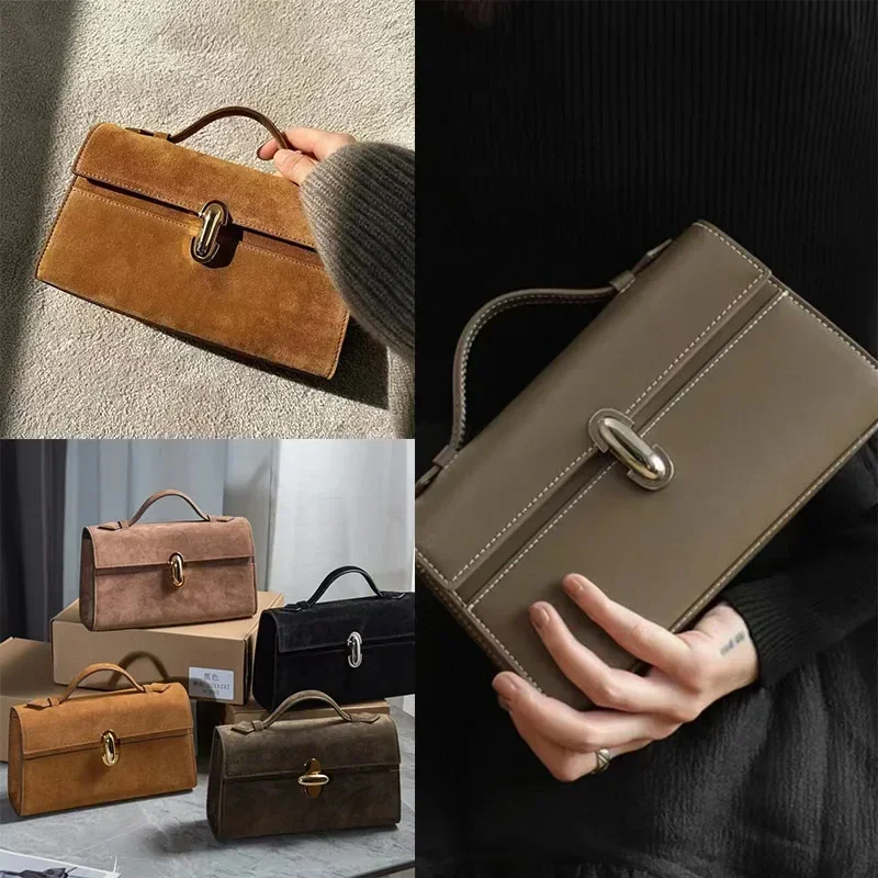 SAVETTE Brand The Symmetry 19 Genuine Leather Handbag Solid Color Simple Handbag Small Square Row Bag Women's Suede image 5