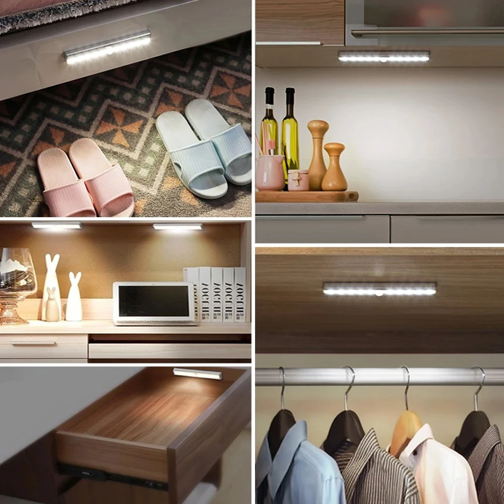 LED Bar Light Under Cabinet Lights Lighting for Bedroom Wardrobe Smart PIR Motion Sensor Night Light for Home
