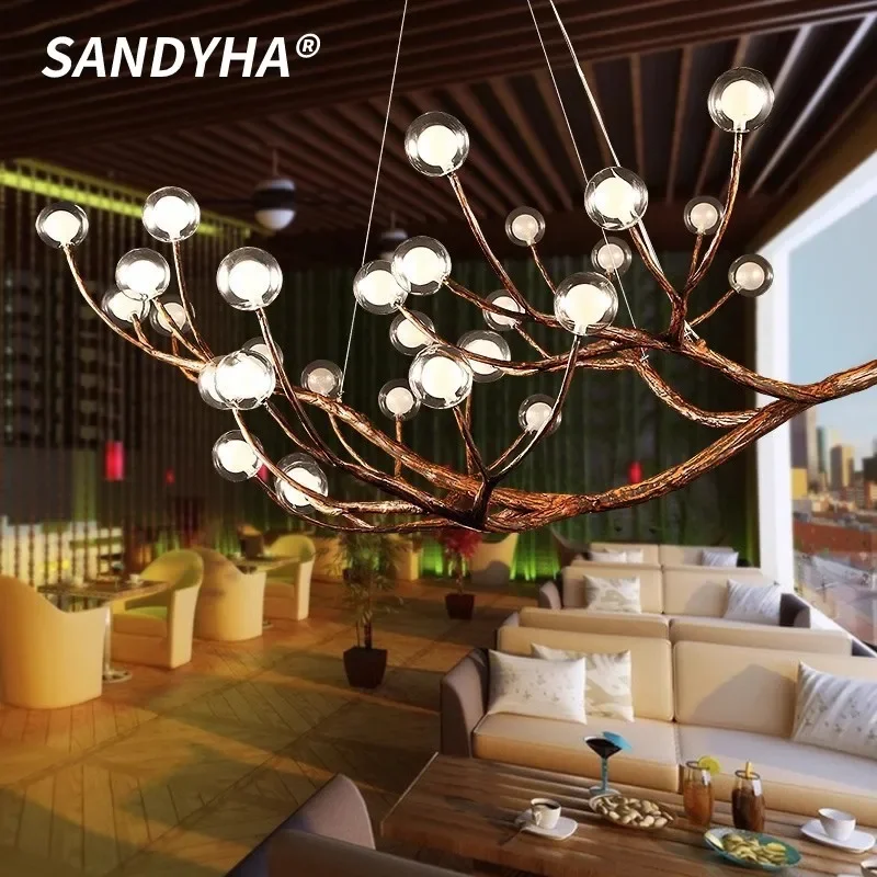 

SANDYHA Design branch Glass Chandelier Modern Chinese Pastoral Art Suitable For Decor Lighting Living Rooms Dining Rooms Lobbies