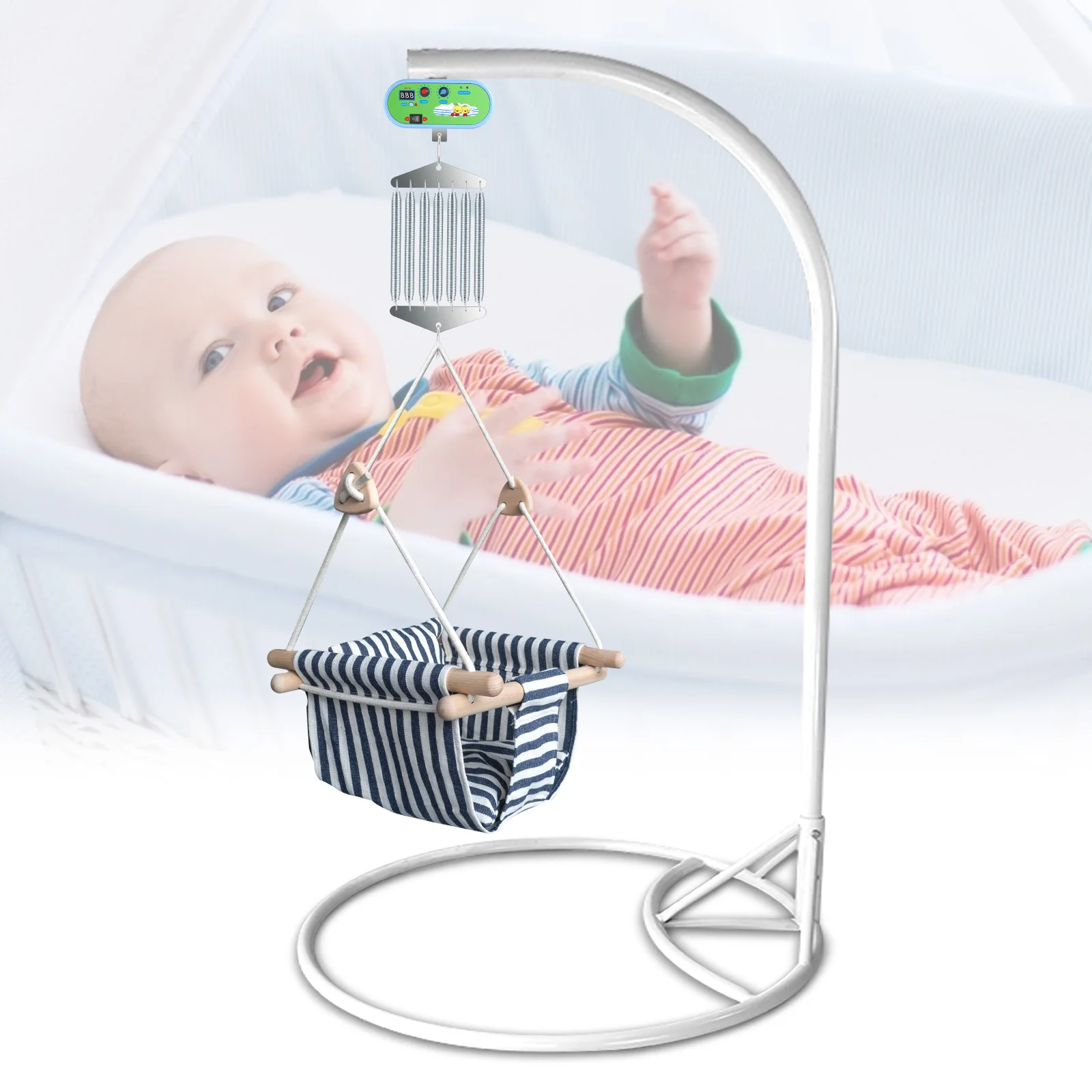 Cuna eléctrica colgante para bebé, temporizador ajustable, resorte oscilante para cuna de bebé, hasta 19 kg, muebles para niños, costura