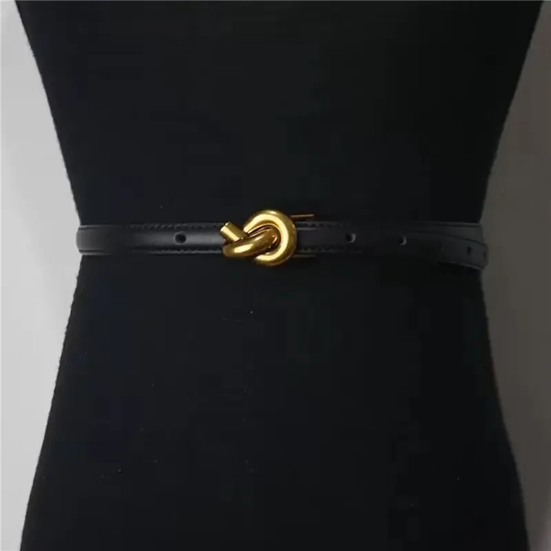 

PU Leather Women Fashion Belt Knot Buckle Waistband Cummerbund For Dress Jeans Female Thin Narrow Belt Elegant