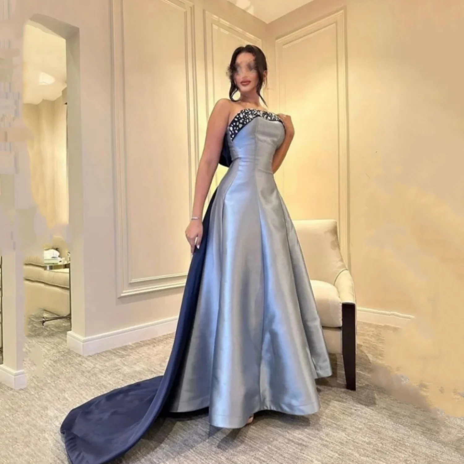 Lorrtta A-Line Prom Evening Dresses Formal Strapless Beading Party Dress Saudi Arabia Cocktail Night Prom Gown Customized