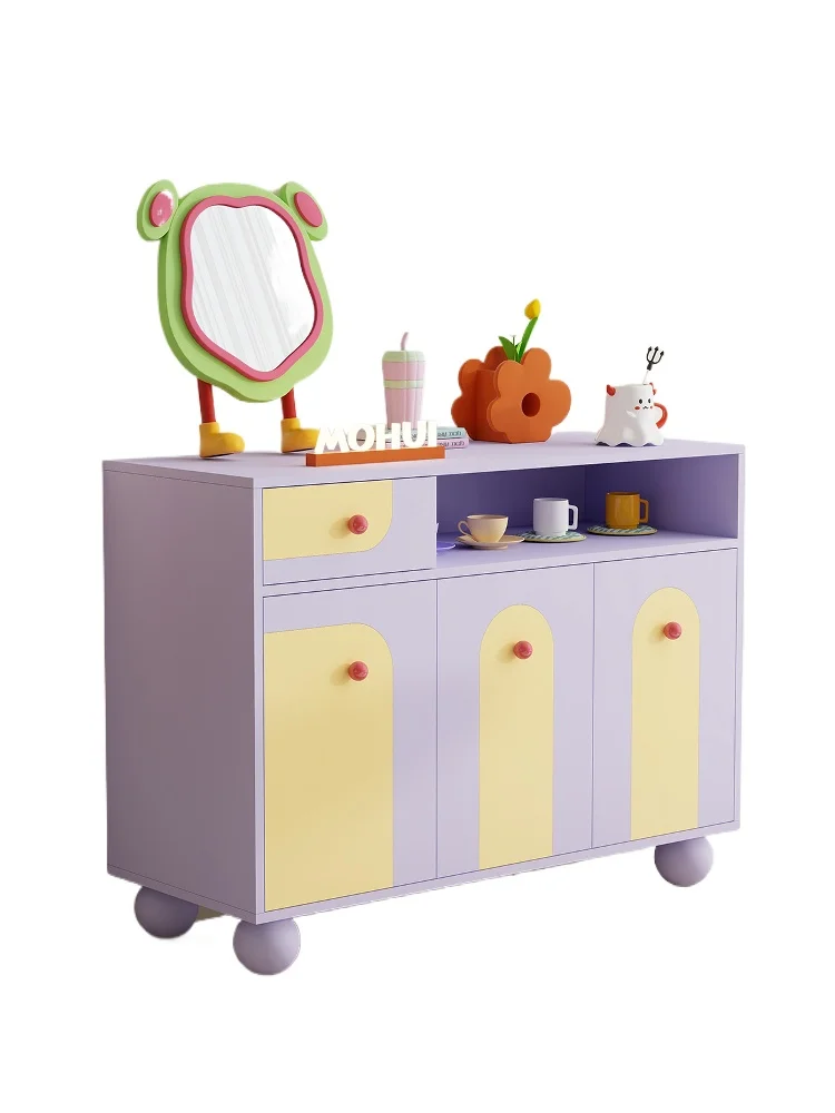 

Memphis solid wood dining side cabinet, living room, dopamine coffee bar counter cabinet, large capacity purple entrance cabinet