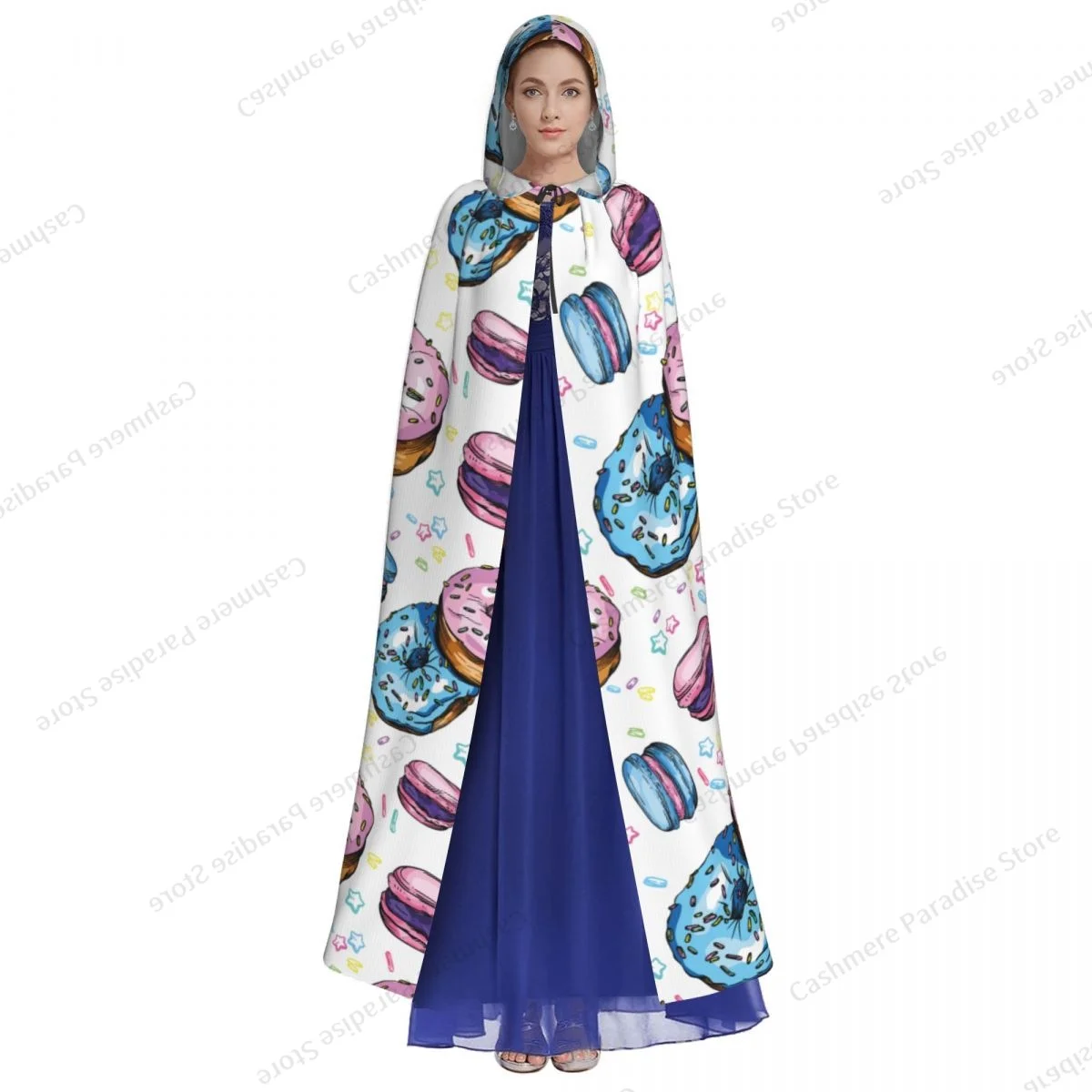 Long Cape Cloak Donuts And Macaroons Hooded Cloak Coat Hoodies Elf Purim