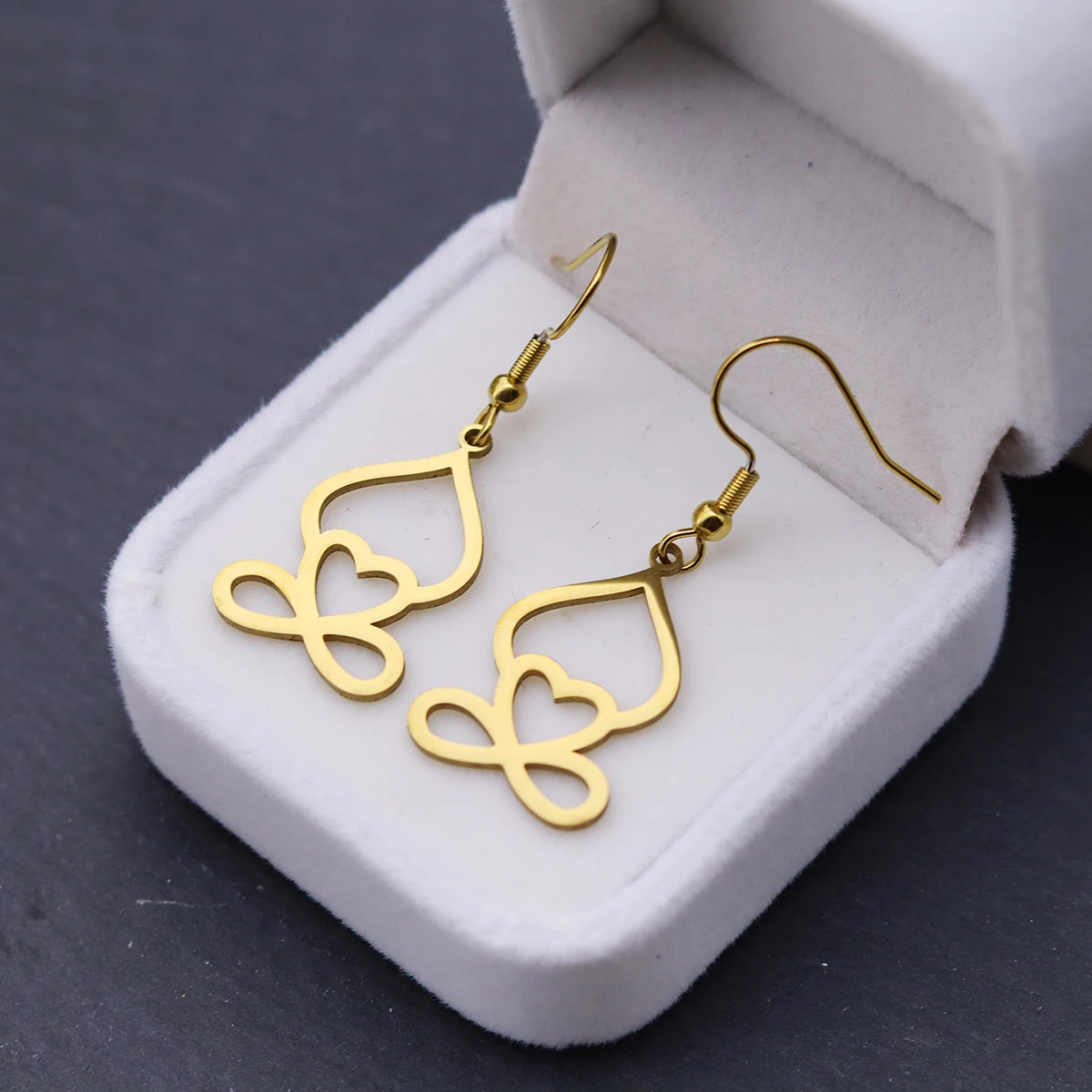 Chandler Stainless Steel Heart-Butterfly Hoop Earrings - Intricate Openwork Drop Earrings, Romantic-Chic Style Jewelry for Women