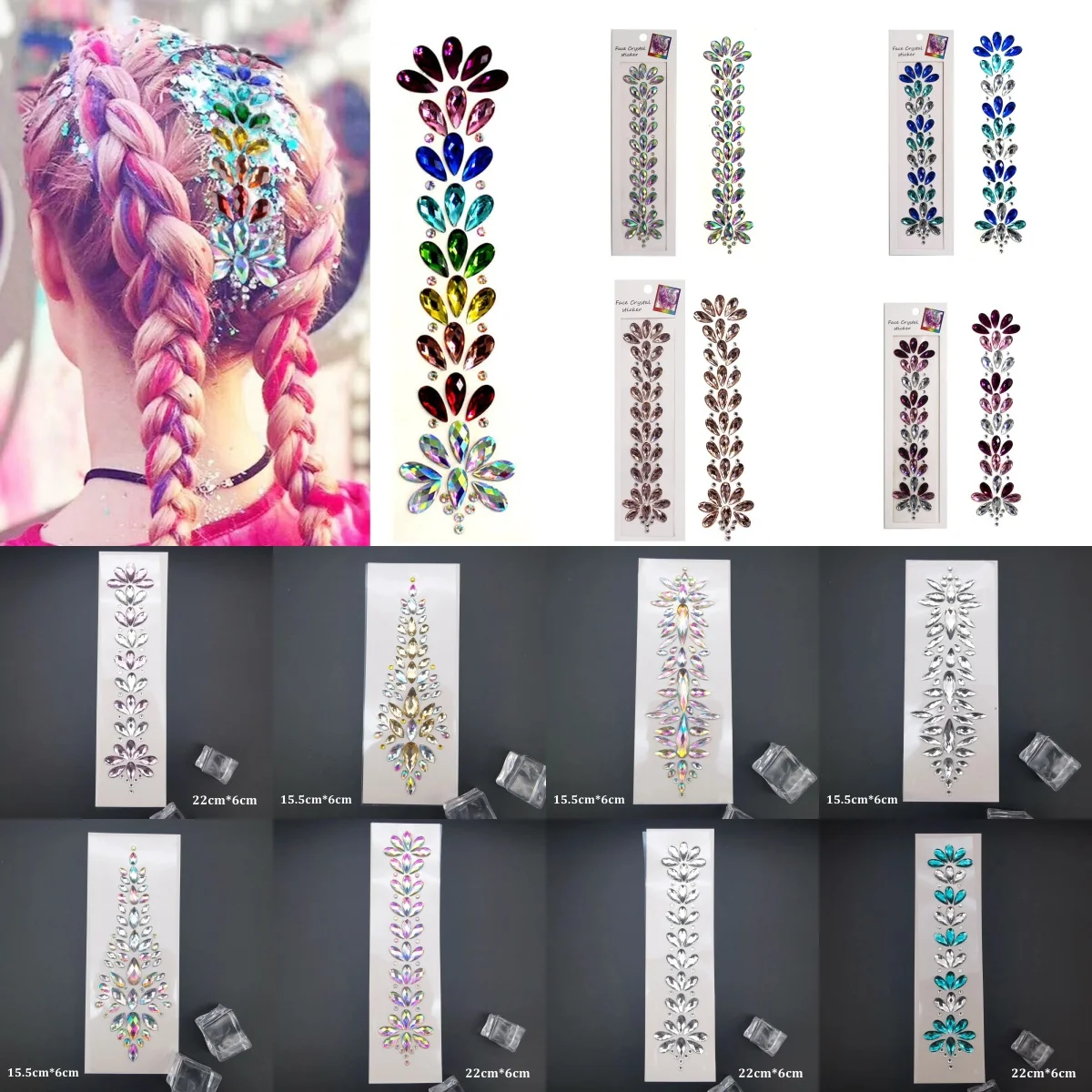 

3D Glitter Music Festival Forehead Headpiece Temporary Tattoos Stickers Glitter Body Face Hair Jewels Adhesive Crystal Sticker