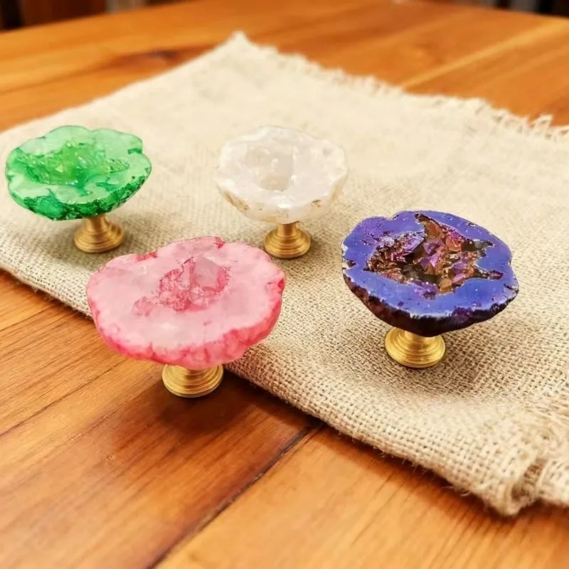 1PC Natural Ore, Crystal Teeth Cluster, Treasure Pot, Brass Handle, Light Luxury Drawer, Cabinet Door, Wardrobe, Entrance Handle