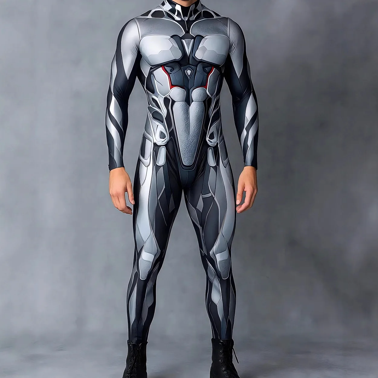 

Men CyberPunk Mechanical Armour Jumpsuit Cool Fighter Cosplay Bodysuit Steampunk Costume Halloween Party Shows Zentai Suit