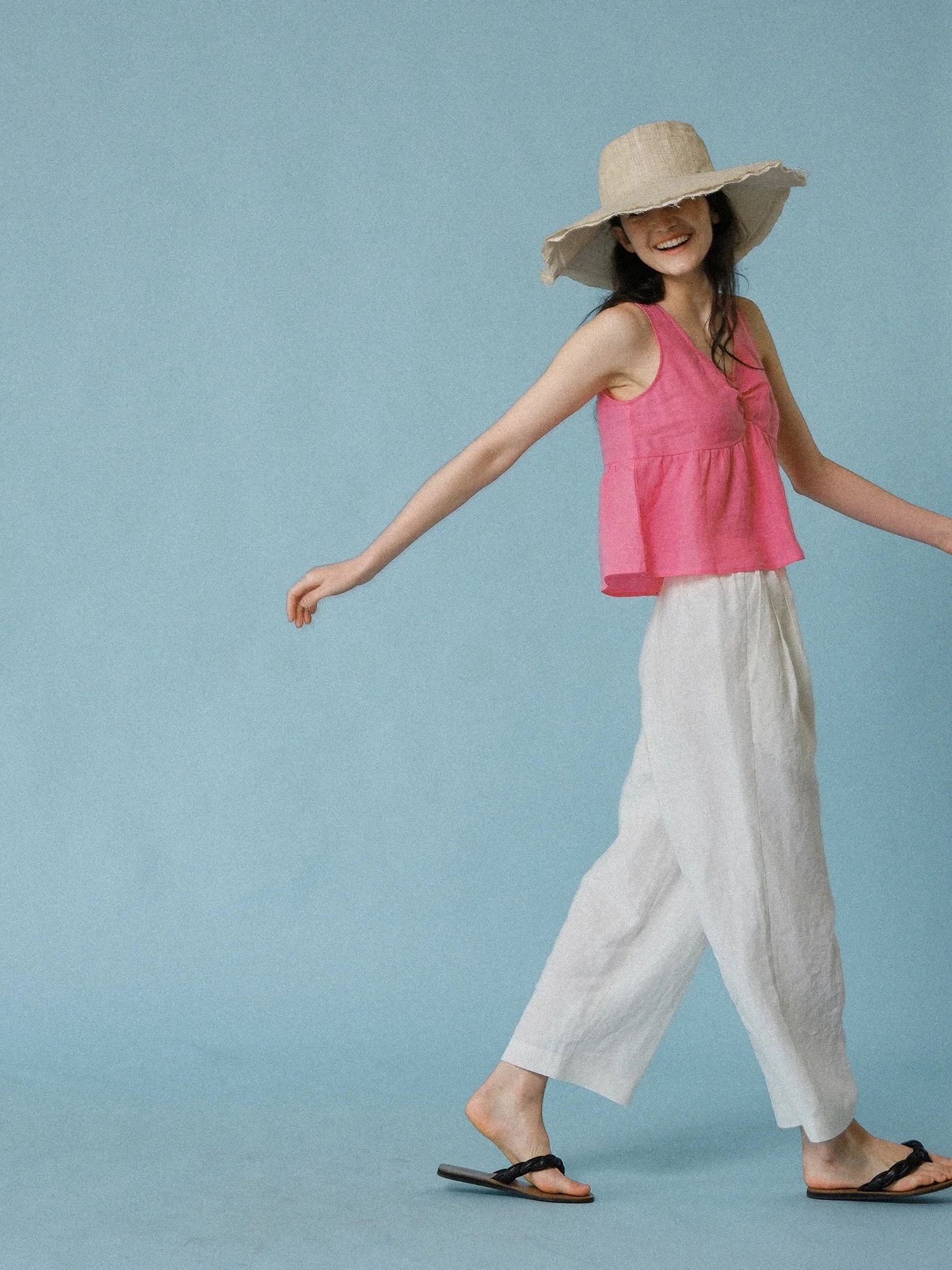 

White Peach Linen Svel Loose Vest Women Summer Outerwear Inner Match irt 2024 New Arrival Comfortable Commute Sle