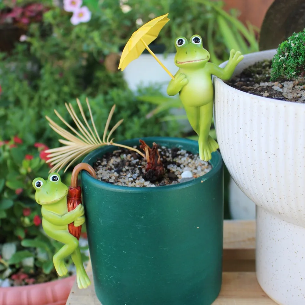 

Simulated Animal Umbrella Frogs Flower Pot Pendant Green Atmosphere Spring Garden Frog Bonsai Hanging Ornaments Resin Statue