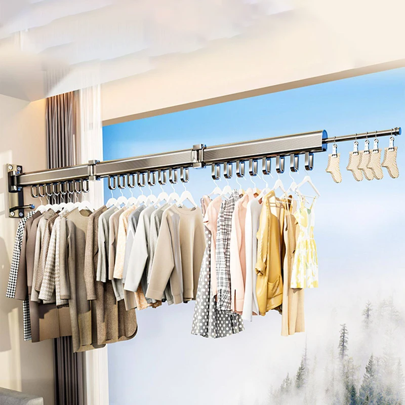 

Retractable Drying Rack Wall Mounted Folding Clothes Hanger Indoor Outdoor Drying Racks Space Saving Laundry Room Organizer