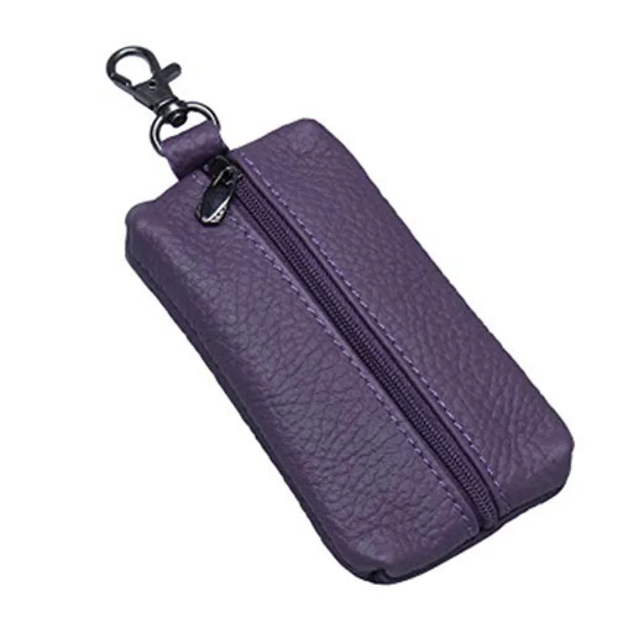 

Unisex Genuine Leather Key Case Wallet Pouch Bag Keychain Holder with Key Ring and Zipper