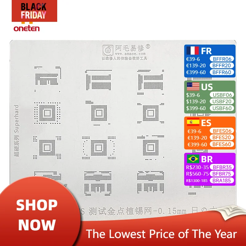 Amaoe BGA Reballing Stencil For Nand Flash EMMC EMCP UFS BGA162 BGA186 BGA254 BGA221 BGA153 BGA169 EMMC2 EMMC3 Plant Net